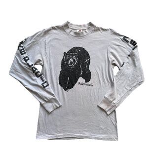 Vintage Adirondacks Long Sleeve T Shirt Bear Medium Gray Lake Placid New York